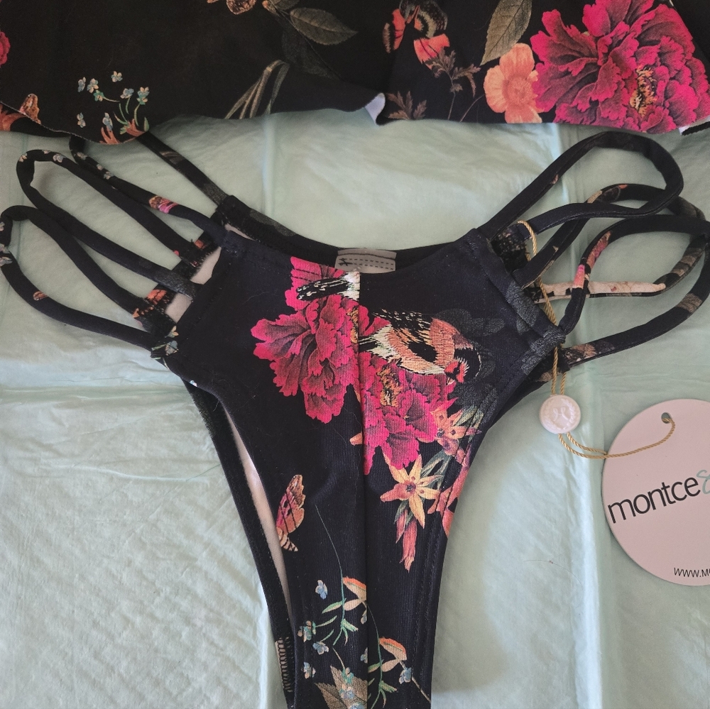 Black Floral Ruffle Bikini - Picture 2 of 9